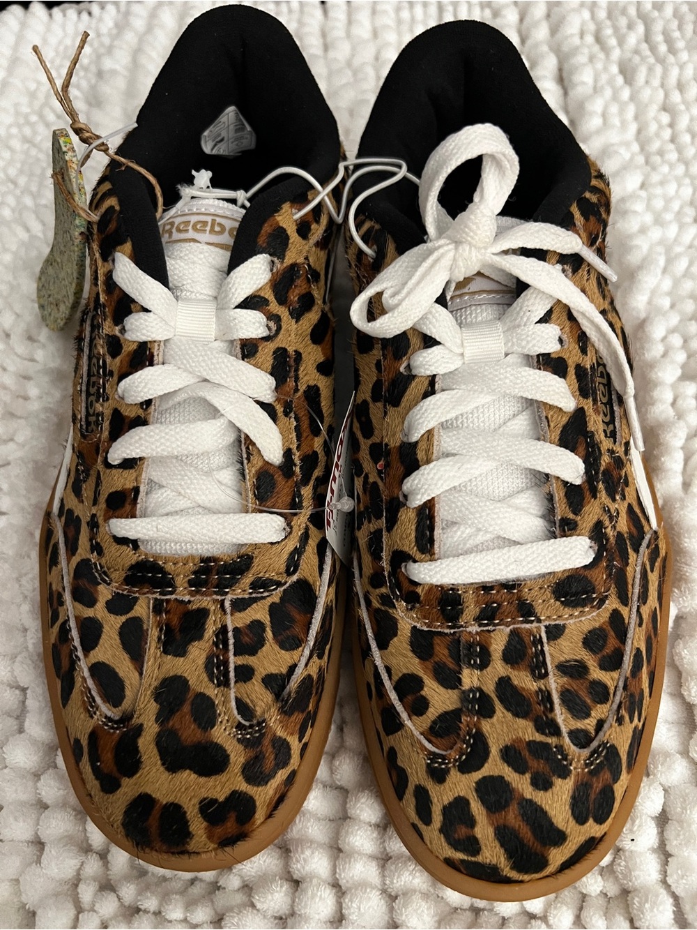 Reebok Womens' Leopard Print Lace-Up Sneakers in Brown/Black